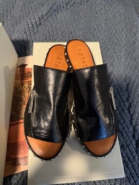 1. State Black Slide Sandal with Orange Insole